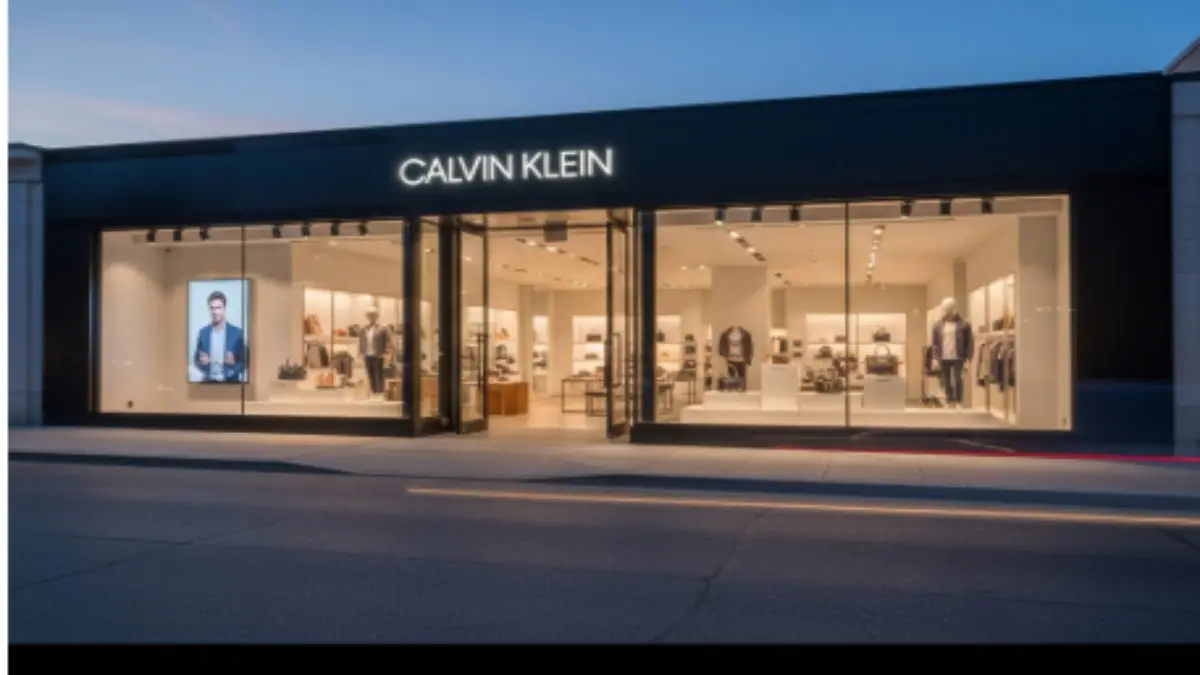 カルバンクライン旗艦店の夜景。洗練された外観とブランドロゴが現れる都会的な店舗風景。