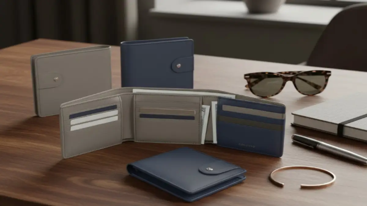 30代女性向けの上質で落ち着いた二つ折り財布のイメージ画像