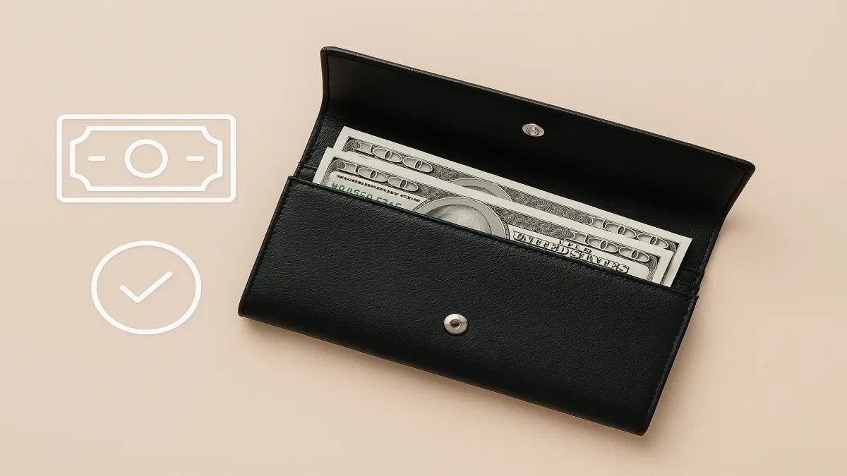 長財布の内部構造とお札の角が折れない仕組みを解説する図解イメージ