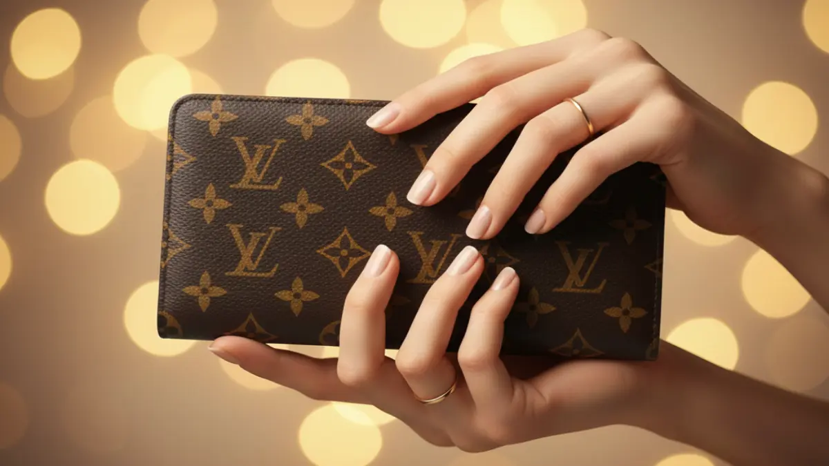 手に持つ高級レザー財布のイメージ 手に持たれた高級レザー財布の横長アイキャッチ画像