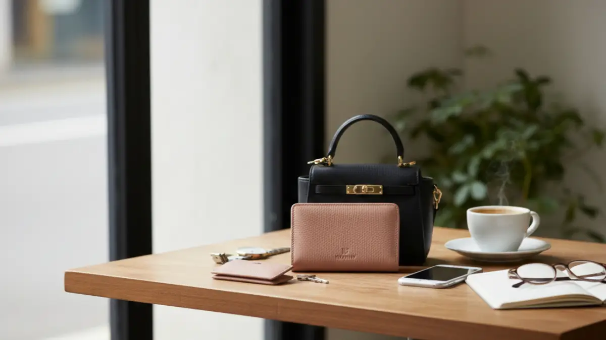 レディース二つ折り財布の日常使いイメージ 通勤や普段使いに適したレディース二つ折り財布の使用イメージ