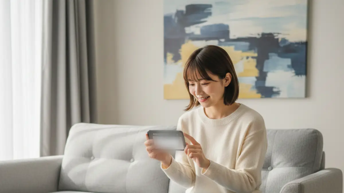 スマートフォンで無料のお金の使い方診断に回答する人物