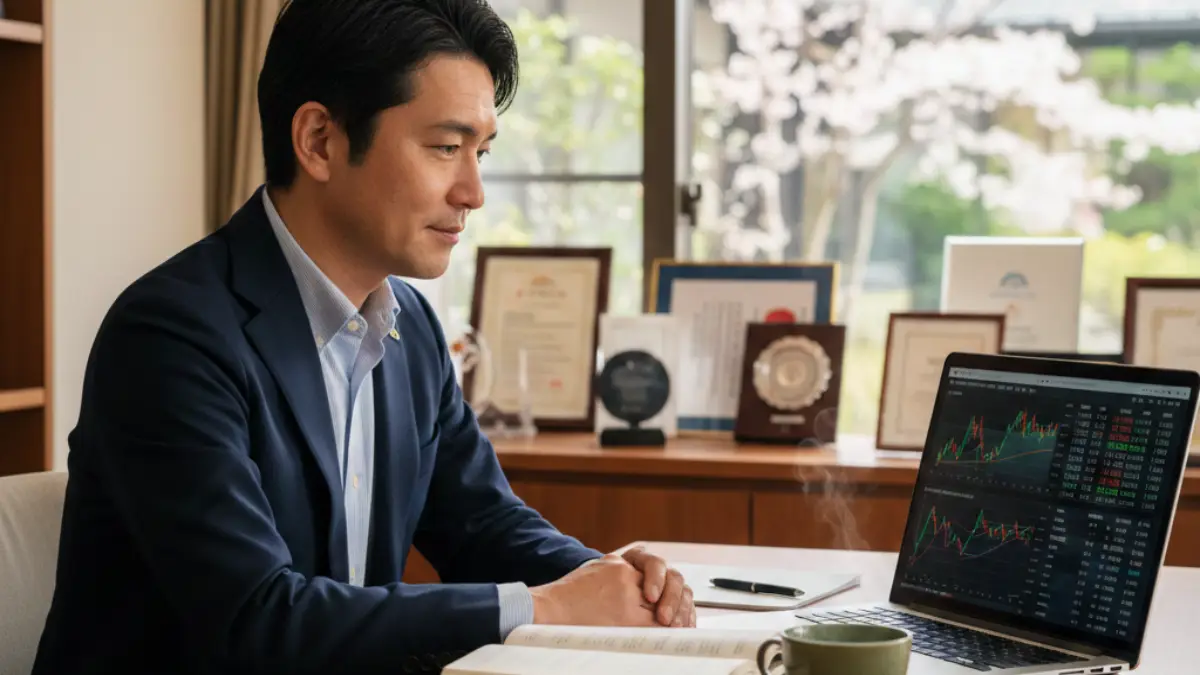 新NISAと資産形成の検討 ノートPCで投資チャートを確認し新NISAを含む資産形成を検討するイメージ