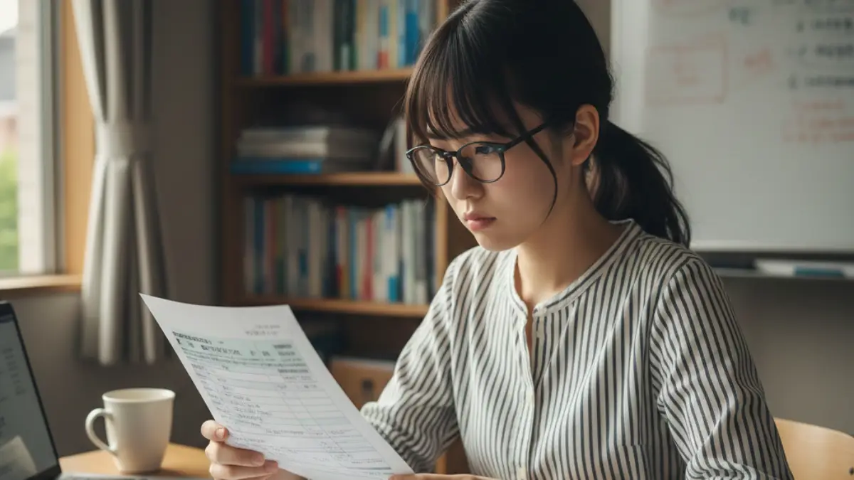 大学生が税金関連の書類を確認し103万円の壁を意識している様子
